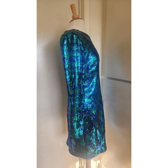 SHO Green and Blue Plaid Sequin Sheath Dress, Long Sleeve, NWT, XL - Picture 3 of 12